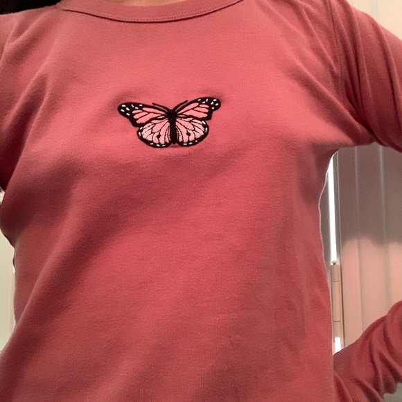 Brandy Melville Tops - Brandy Melville Pink Butterfly Long Sleeve